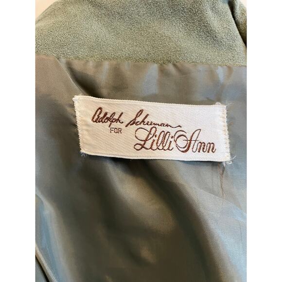 Vtg 80s Sage Green Ultra Suede 2 Pc Skirt Suit Blazer Adolph Schuman Lilli Ann - Picture 9 of 10